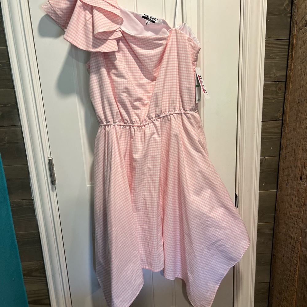 One shoulder summer dress pink